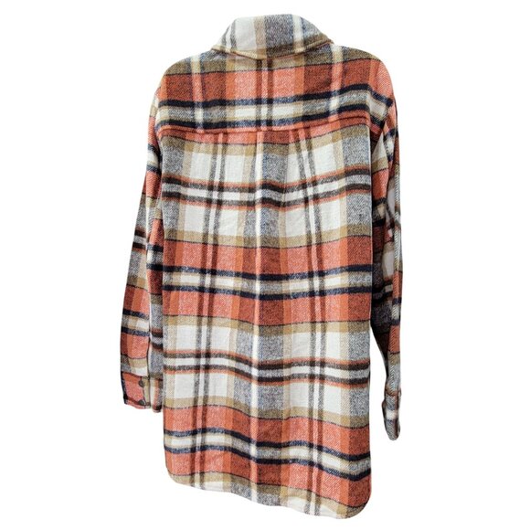 Blue B Shacket Plaid Button-Down Shirt  Jacket Rust Brown Flanne  Womens Lg New - Picture 2 of 10
